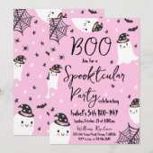 ピンクのゴースト スプークタキュラー ハロウィン バースデー 招待状 (正面/裏面)