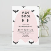 ピンクのゴースト ハロウィン 誕生日 毎年 招待状 (スタンド正面)