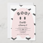 ピンクのゴースト ハロウィン 2歳の誕生日 招待状 (正面)