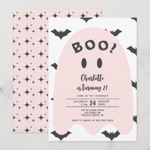 ピンクのゴースト ハロウィン 2歳の誕生日 招待状