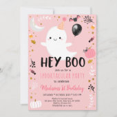 ピンクのゴースト　ヘイ　ＢＯＯ　誕生日 招待状 (正面)