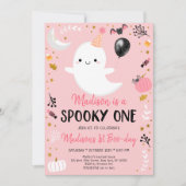 ピンクのゴースト spooky ワン ファースト バースデー 招待状 (正面)