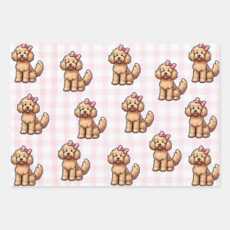 ピンクのゴールデンドゥードル包装紙 ラッピングペーパーシート