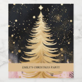 ピンクのゴールドのクリスマスツリー ワインラベル (シングルラベル)