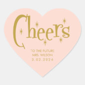 ピンクのゴールドの花嫁の未来に乾杯 ハートシール (正面)