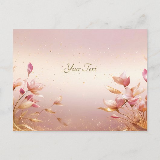 ピンクのゴールドの葉の花のポストカード ポストカード (正面)