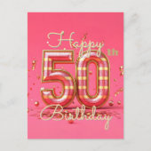 ピンクのゴールド・グラマラス 50歳の誕生日おめでとう ポストカード (正面)