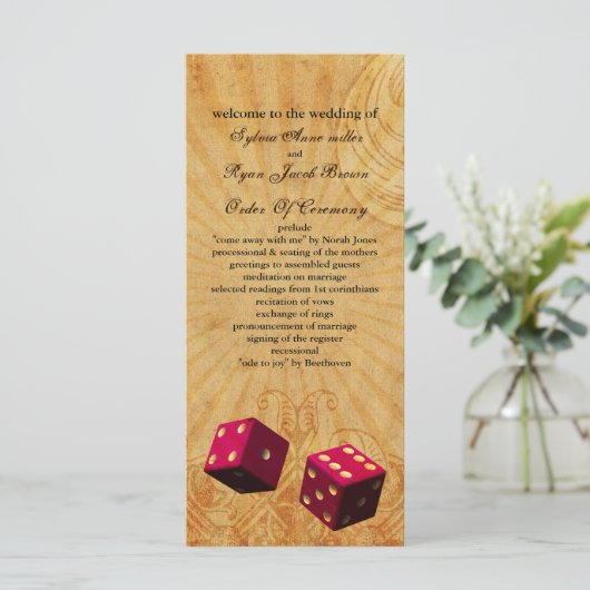 ピンクのサイコロヴィンテージベガス結婚式プログラム プログラム (スタンド正面)