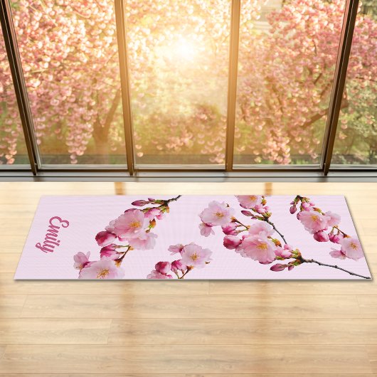 ピンクのサクラの花の枝の写真と名前 ヨガマット