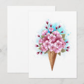 ピンクのサクラアイスワッフルのコーン 招待状 (正面/裏面)