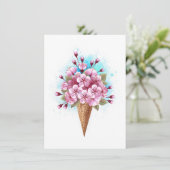 ピンクのサクラアイスワッフルのコーン 招待状 (スタンド正面)