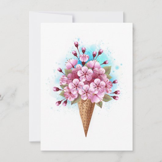 ピンクのサクラアイスワッフルのコーン 招待状 (正面)
