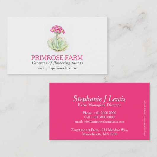 ピンクのサクラソウの農場の植物の製造者の名刺 名刺 (正面/裏面)