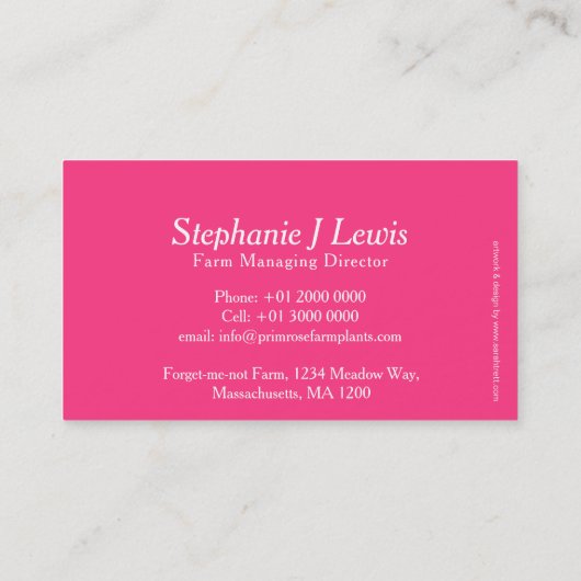 ピンクのサクラソウの農場の植物の製造者の名刺 名刺 (裏面)