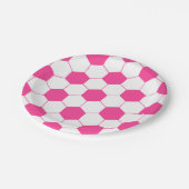 ピンクのサッカーのフットボールの球パターン ペーパープレート (アングル)