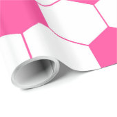 ピンクのサッカーのフットボールの球パターン ラッピングペーパー (ロールコーナー)