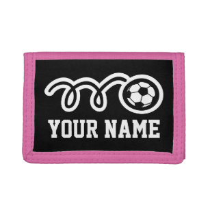ピンクのサッカーガールの財布  スポーツキッズデザイン ナイロン三つ折りウォレット
