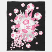 ピンクのサッカーボールが女の子スポーツのデッキ フリースブランケット (正面)