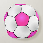 ピンクのサッカーボールの円形の枕 ラウンドクッション (正面)