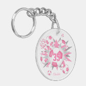 ピンクのサッカーボール吹き出し女の子ジャージー番号 キーホルダー (正面左)