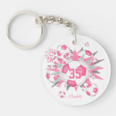 ピンクのサッカーボール吹き出し女の子ジャージー番号 キーホルダー (正面)