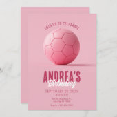 ピンクのサッカーボール誕生日 招待状