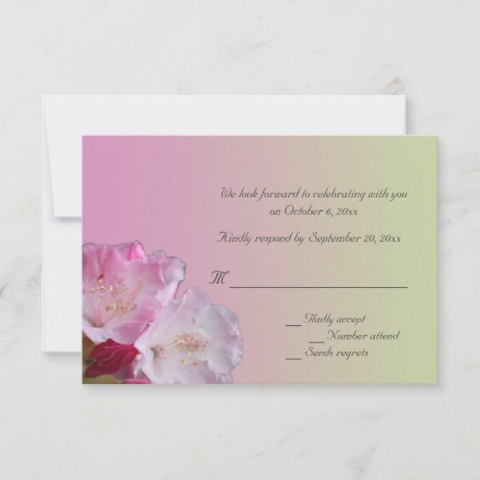 ピンクのサツキの花の出欠確認カード 招待状 (正面)
