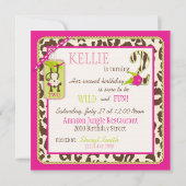 ピンクのサファリのジャングル猿の第2誕生日 招待状 (裏面)