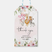 ピンクのサファリの動物の赤ん感謝していだシャワー ギフトタグ (正面)