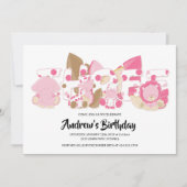 ピンクのサファリ動物 3歳の誕生日パーティー招待状 招待状 (正面)