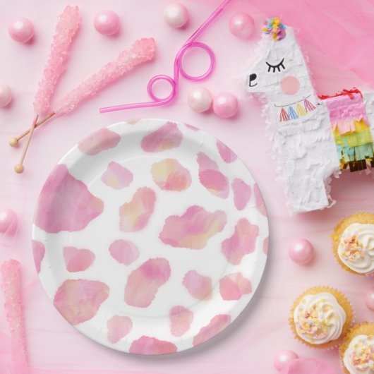 ピンクのサファリ-ヒョウのプリントの紙皿 ペーパープレート (パーティー)