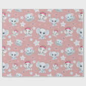 「ピンクのサファリ：ピンクの背景にベビーゾウ ラッピングペーパー (フラット)
