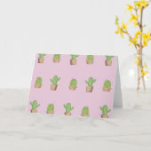 ピンクのサボテンのグリーティングカード カード (黄色い花)