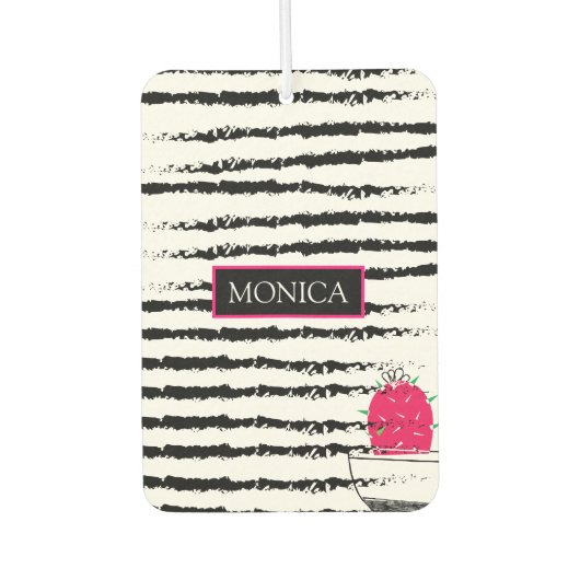 ピンクのサボテンのパタストライプのーン カーエアーフレッシュナー (正面)