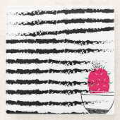 ピンクのサボテンのパタストライプのーン ガラスコースター (正面)