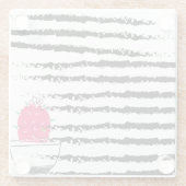 ピンクのサボテンのパタストライプのーン ガラスコースター (裏面)