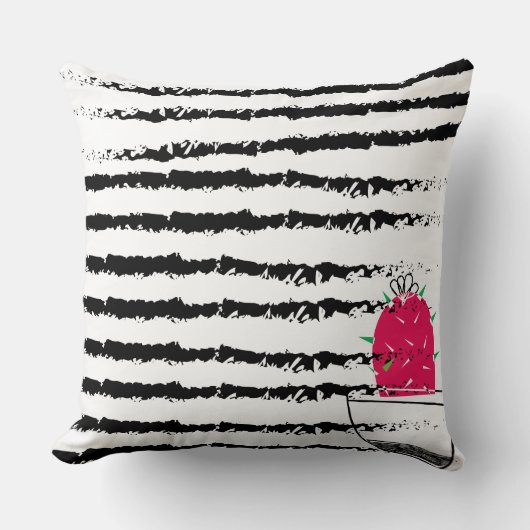 ピンクのサボテンのパタストライプのーン クッション (正面)