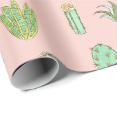 ピンクのサボテンのプリントの包装紙 ラッピングペーパー (ロールコーナー)