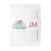 ピンクのサボテンの花は多肉植物結婚のモノグラム 招待状ベリーバンド (正面例)