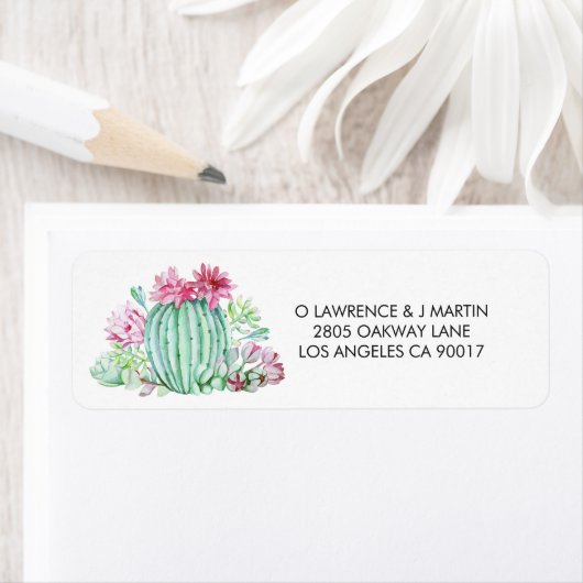 ピンクのサボテンの花は水彩を吸い上げる ラベル (インサイチュ)