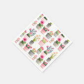 ピンクのサボテン多肉模様の西水色 スタンダードカクテルナプキン (角)