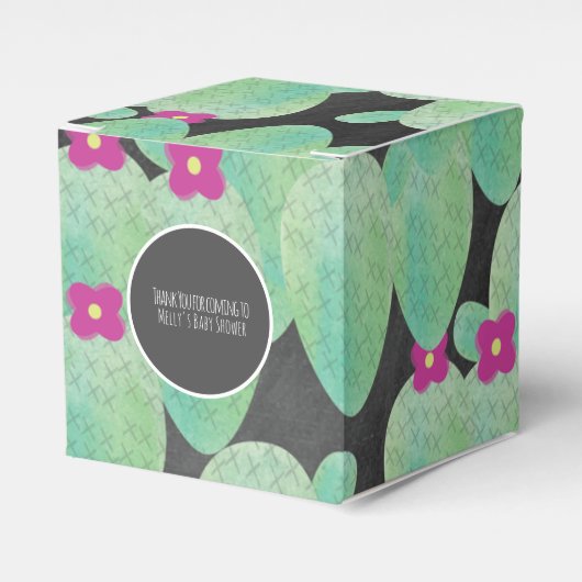 ピンクのサボテン柄の漫画スタイルのサンキューギフトボックス フェイバーボックス (正面サイド)