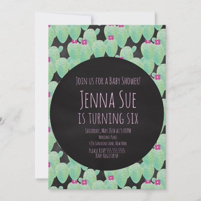 ピンクのサボテン柄グリーンインテリア ベイビーシャワーパーティー (正面)