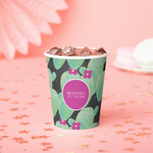 ピンクのサボテン柄　サンキュー 紙コップ (インサイチュ)