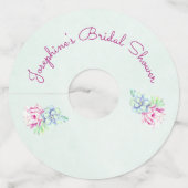 ピンクのサボテン花の多肉性ブライダルシャワー ワイングラスタグ (正面)