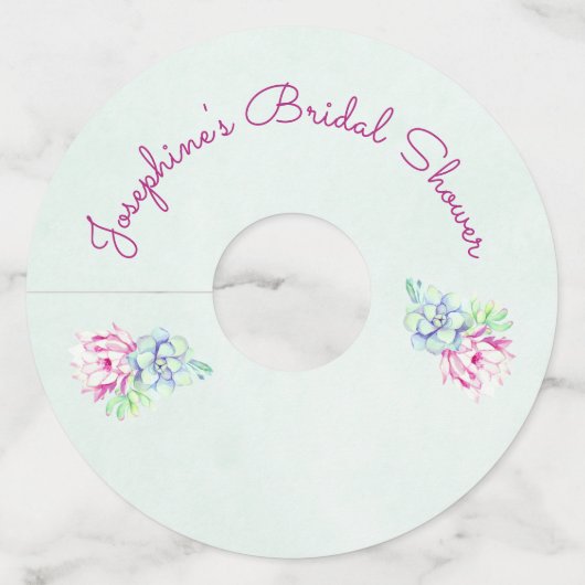 ピンクのサボテン花の多肉性ブライダルシャワー ワイングラスタグ (正面)