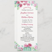 ピンクのサボテン花の多肉性結婚式 プログラム (正面/裏面)