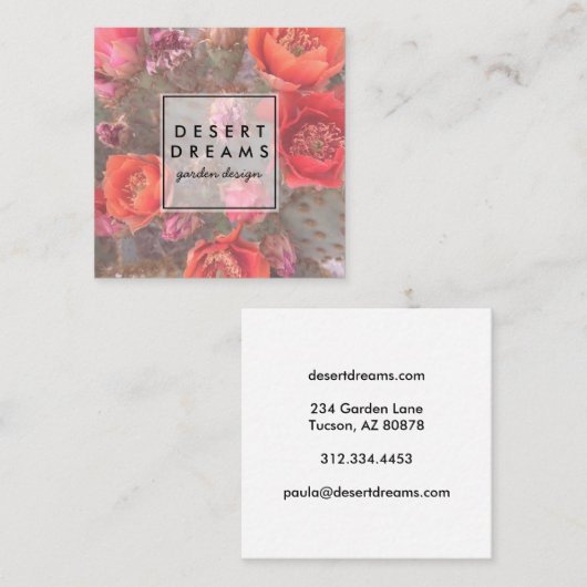 ピンクのサボテン花砂漠ガーデンフォトトラベル スクエア名刺 (正面/裏面)