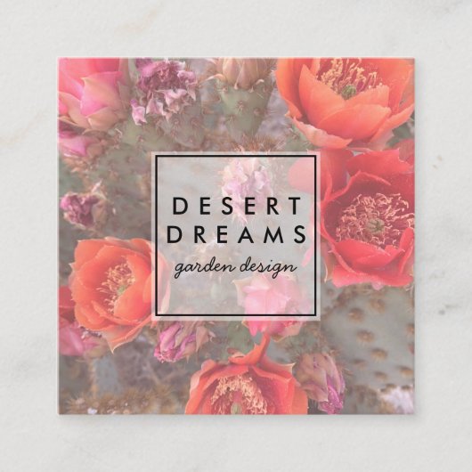 ピンクのサボテン花砂漠ガーデンフォトトラベル スクエア名刺 (正面)