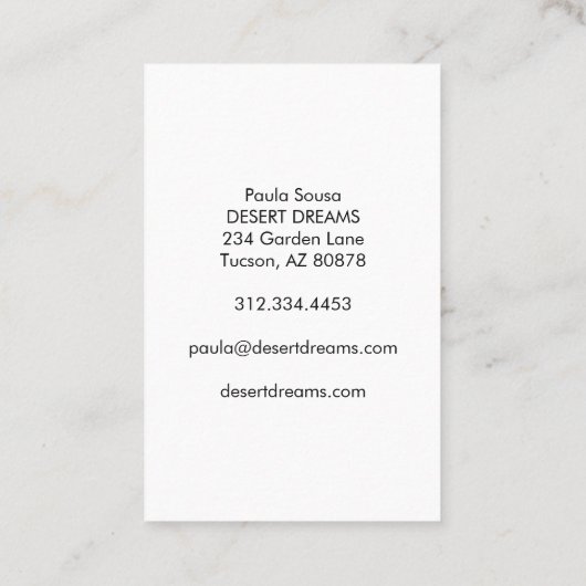 ピンクのサボテン花砂漠ガーデンフォトトラベル 名刺 (裏面)